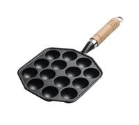 Agatige Poêle à Takoyaki en Fonte, Poêle Aebleskiver Antiadhésive à 14 Trous avec Manche en Bois Fabricant de Boules de Poulpe Outils Takoyaki pour la Cuisson de Crêpes de Cuisine à