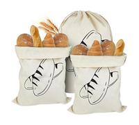 Agatige Sac à pain en lin 3PCS, 40x30 cm à crampons réutilisables Sacs de levain de contenant de rangement de pain pour le stockage fait maison, stockage alimentaire