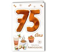 Age Mv 69-2041 Carte Anniversaire 75 ans Homme Femme motif Gâteau Cupcake Chocolat chaud Café Thé