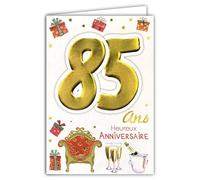 Age Mv 69-2043 Carte Anniversaire 85 ans Homme Femme motif Flutes Bouteille Champagne Fauteuil Trône Cadeaux