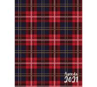 Agenda 2021: Large Agenda A4 Semainier Annuel - 1 Janvier À 31 Decembre 2021 - Aperçu Mensuel Et Hebdomadaire - Planner Organisateur Planificateur - Tartan Rouge