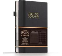 Agenda 2025 - 365 pages d'agenda quotidien et 24 pages d'agenda mensuel - multilingue - compartiment pour stylo et poche intérieure - édition reliée (noir)