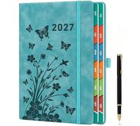 Agenda 2027 A5 journalier français - une page par jour 382 pages papier 100 g/m² - couverture rigide en cuir fermeture élastique