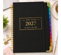 Agenda 2027, livre de planification hebdomadaire et mensuelle, avec onglets d'index colorés, pages de notes et gestion des priorités, planification annuelle, fournitures scolaires, fournitures de bure