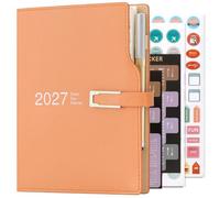 Agenda académique 2027 - Format A5 - Un jour par page - Avec autocollants calendrier - Avec porte-stylo et stylo - Papier épais de qualité supérieure - 14 x 21,5 cm - Orange