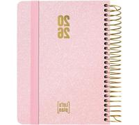 Agenda annuel 2026 - Aperçu hebdomadaire - Aperçu des rendez-vous - Édition reliée en acier inoxydable - Format A6 - Couverture en lin rose pâle