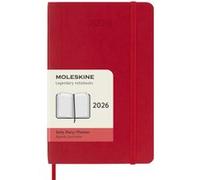 Moleskine – Agenda journalier 2026 12 mois – Pocket 9x14 – Couverture souple élastique Rouge