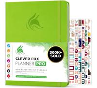 Agenda Clever Fox PRO - Agenda de vie hebdomadaire et mensuel pour augmenter la productivité, la gestion du temps et atteindre vos objectifs - Organisateur, Durée 1 an - A4, Non daté (Vert citron)