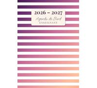 Agenda de Bord Enseignant: Carnet de Bord pour Professeur | Format A4 | Agenda Semainier Année Scolaire + Relevé de Notes | Couverture Rayures Pastel