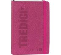 Agenda journalier 13 mois compatible avec Comix TREDICI Fuchsia 2026-2027, couverture en polyuréthane rugueux avec élastique, pour école, université, dimensions 11 x 15,3 cm + porte-clés à paillettes