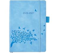 Agenda journalier 2026-2027 A5 1 jour par page couverture rigide similicuir bleu ciel 2 marque-pages poche arrière planner 1 an