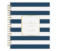 Agenda journalier et mensuel 2024 Blue Sky 20,3 x 25,4 cm, couverture givrée, reliure à spirales, rayures bleu marine (142098-24)