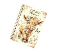 Agenda mensuel 2027-2030 - 4 ans - Vache Highland - Agenda à long terme | Mise en page quatre ans de 2027 à 2030, design mignon de couverture de vache des Highlands, pages mensuelles