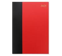 Agenda quotidien format A4, année 2025, 2 pages par jour, couverture en simili cuir, rouge et noir