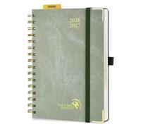 Agenda quotidien format A5, 2026-2027, dimensions 21,5 x 14,5 cm, couleur vert olive, reliure spirale
