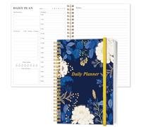 Agenda quotidien non daté - Carnet de listes de choses à faire A5, horaires horaires, planificateur de rendez-vous à spirale pour homme et femme, couverture rigide en PVC, poche intérieure, fermeture