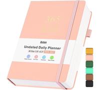 Agenda quotidienne format A5, non datée, pour 365 jours, avec liste de tâches et emploi du temps, couleur rose