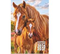 Agenda scolaire 2026 2027: Cheval et poulain - Une page par jour en petit 12x17 cm pour les élèves CM1 CM2 collège et lycée fans