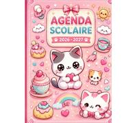 Agenda scolaire 2026-2027 Kawaii Chat: CP - CE1 - CE2 - CM1 - CM2 | Journalier - 1 Jour Par Page | 12 x 17 cm | pour fille