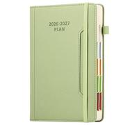 Agenda scolaire 2026-27 au format A5, un jour par page, semestriel, planificateur académique de juillet 2026 à juin 2027, relié avec porte-stylos, poche avant, onglets mensuels colorés, fermeture
