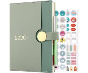 Agenda scolaire 2026 A5 une page par jour, de janvier 2026 à décembre 2026, agenda journalier sur 12 mois, couverture rigide (vert)