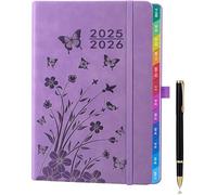 Agenda Scolaire et Planner 2025-2026 A5 Semainier - Lavande,1 Semaine sur 2 Pages,Onglets Mensuels,Pochette,Boucle Stylo,Élastique