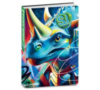 Agenda scolaire sur le thème des dinosaures, 352 pages, format 14 x 20,6 cm, couleur bleue
