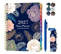 Agenda semainier 2026 2026 semainier mensuel 2026 avec couverture rigide et onglets - Format A5 - 15,5 x 21,6 cm - Bleu