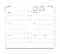 Agenda semainier 2026-2027 - Format A6 - 6 trous - 1 semaine sur 2 pages avec aperçu mensuel - Notes - Contact - Août 2026 à juillet 2027 - Recharge de papier pour calendrier 2026/27 - 95 x 171 mm