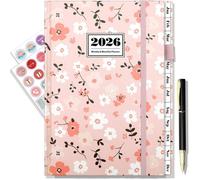 Agenda Semainier 2026 de Jan-Déc 2026,A5-21,5 × 14,7cm - Agenda Scolaire Avec Stylo,Poche intérieure,Onglets Mensuels (JZ-PINK)