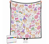 AGEUIRPOD Couverture a Colorier Adulte DlY avec 24 Marqueurs de Couleurs, Motif et Texte Personnalisables, Couverture a Colorier pour Femme Famille Ami Cadeau Personnalisé pour Anniversaire Noël