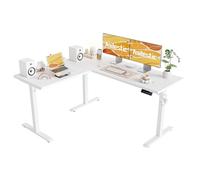 Agilestic Bureau debout en forme de L réglable en hauteur, bureau debout d'angle électrique, table d'ordinateur assis-debout avec planche d'épissure, blanc