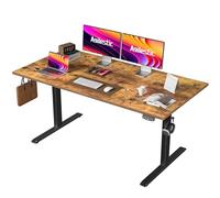 Agilestic Bureau réglable en Hauteur électrique 160 x 80 cm | Bureau assis debout avec 2 positions mémoire, charge 70 kg, plateau en 4 parties, idéal télétravail, Marron