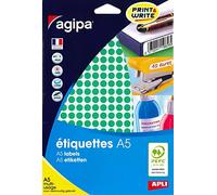 AGIPA Lot de 5 Etuis de 2940 Pastilles Gommettes Rondes 8 mm sur 10 feuilles A5 Vert