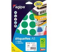 AGIPA Lot de 10 Etuis 10 feuilles A5 de 240 pastilles gommettes rondes 30 mm vert