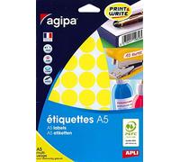 AGIPA Lot de 5 Etuis A5 (10F) de 400 Pastilles Gommettes Rondes 24 mm Jaune