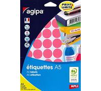AGIPA Lot de 10 Etuis A5 (10F) de 400 Pastilles Gommettes Rondes 24 mm Rose