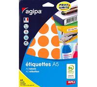 AGIPA Lot de 5 Etuis A5 ( 10F ) de 240 Pastilles Gommettes Rondes 30 mm Orange