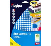 AGIPA Lot de 5 Etuis A5 ( 10F ) de 2940 Pastilles Gommettes Rondes 8 mm Bleu