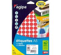 AGIPA Lot de 5 Etuis A5 (10F) de 960 Pastilles Gommettes Rondes 15 mm Rouge