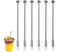 Agitateurs à cocktail en acier inoxydable, 6 pièces agitateurs à cocktail 7,5 pouces bâtonnets de mélange de boissons réutilisables agitateurs à café en acier inoxydable pour bar (Noir de ruthénium)