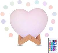 AGM Lampe LED En Forme De Coeur, Impression 3D, Dimmable 16 Couleurs, Télécommande et Interrupteur Tactile, USB Rechargeable, Lampe de Nuit pour Chambre Salon Café Noël