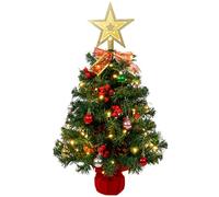 AGM Mini Sapin de Noël 2 Pieds, 60 cm Sapin de Noël pré-éclairé de Table avec étoile de cime et Jupe de Sapin, pour décoration de Noël, Maison, Cuisine, Table à Manger