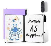 AGM Mini tableau blanc portable A5 - Petit tableau blanc double face - Sans aimant - 15 x 21 cm - Coque rigide pour bureau, école, maison - Avec 1 marqueur avec pointe gomme - Violet
