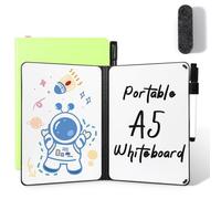 AGM Mini tableau blanc portable A5 - Petit tableau blanc double face - Sans aimant - 15 x 21 cm - Coque rigide pour bureau, école, maison - Avec 1 marqueur avec pointe gomme - Vert gazon