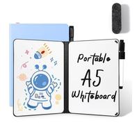 AGM Mini tableau blanc portable A5 - Petit tableau blanc double face - Sans aimant - 15 x 21 cm - Coque rigide pour bureau, école, maison - Avec 1 marqueur avec pointe gomme - Bleu