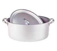 Agnelli Cocotte Ovale Plat, épaisseur 3 mm en Acier avec poignées en Acier Inoxydable Anti-adhésif avec Couvercle Diamètre 320 mm Cod. alsa126s32