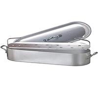 Agnelli Pentole Poissonnière avec Bord, Couvercle et Grille, avec 2 poignées, en Aluminium BLTF, Finition Mate 50 cm Argent