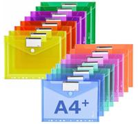Agoer 16 pochette plastique A4+ Perforées,8 Couleurs [Tailles Plus Larges] | Pochettes Transparente A4 avec 11 Bords Perforés,Fermeture à Scratch et Poche pour étiquettes,Pochette Classeur pour Document