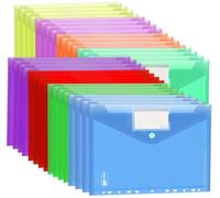 Agoer 32 Pochette Perforée A4+ Porte-Document,Tailles Plus Larges, 8 Couleurs Transparent Pochette Plastique A4 Avec 11 bords perforés,Crochet et Boucle Fermeture,et pochette pour étiquette